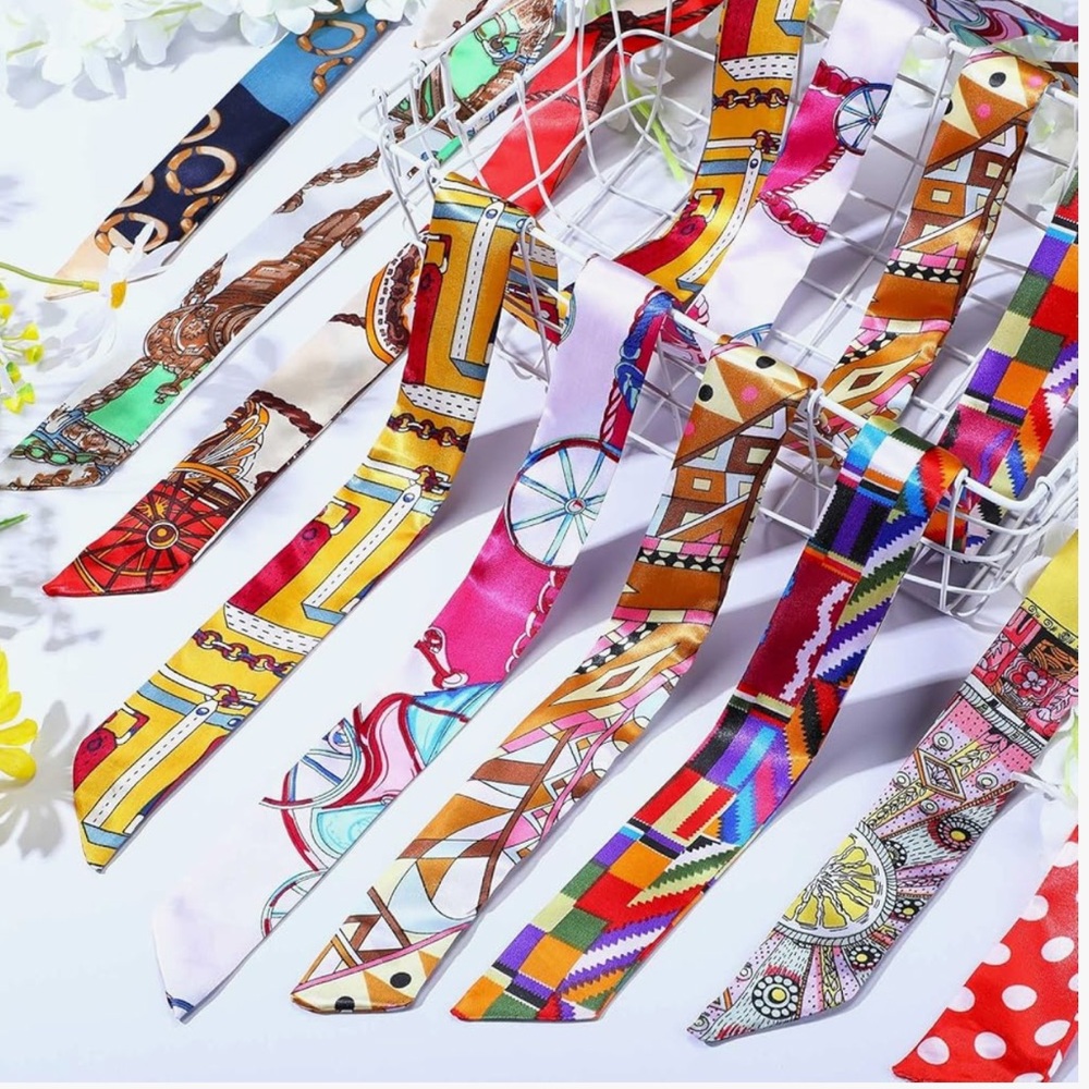 10 Satin Twilly’s- Elegant Headband, Bag Twilly, Scarf- set of 10 - Picture 16 of 16